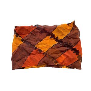 Vintage Infinity Loop Silk Scarf Square Wrap Bandana Lightweight Gold & Brown